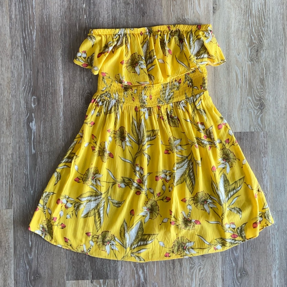 Express Strapless Flutter Top Yellow Sundress - image 1